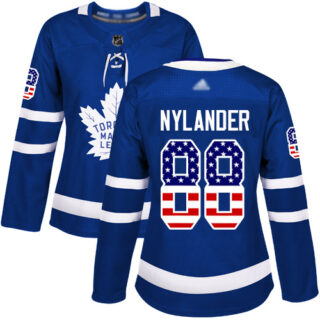 Women's Toronto Maple Leafs #88 William Nylander Blue Home Authentic USA Flag Stitched Hockey Jersey