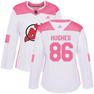 Women's New Jersey Devils #86 Jack Hughes White Pink Authentic Fashion Stitched Hockey Jersey