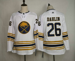 Youth Buffalo Sabres #26 Rasmus Dahlin White With Gold 50th Anniversary Stitched NHL Jersey