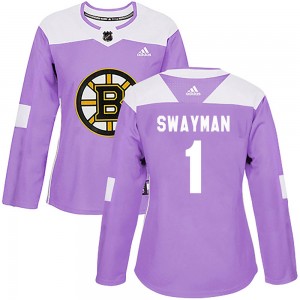 Women's Boston Bruins #1 Jeremy Swayman Authentic Fights Cancer Practice Jersey - Purple