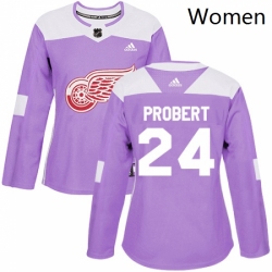 Women's Detroit Red Wings 24 Bob Probert Authentic Purple Fights Cancer Practice NHL Jersey