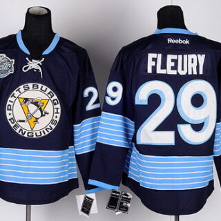 Men's Pittsburgh Penguins #29 Marc-Andre Fleury Navy Blue Third Jerseys