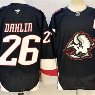 Men's Buffalo Sabres #26 Rasmus Dahlin Black 2024-25 Alternate With C Patch Stitched Hockey Jersey