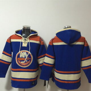 Men's New York Islanders Blank Royal Ageless Must-Have Lace-Up Pullover Hoodie