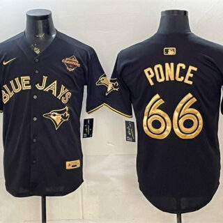 Men's Toronto Blue Jays #66 Cody Ponce Black Gold 2025 American League Champions Limited Stitched Baseball Jersey