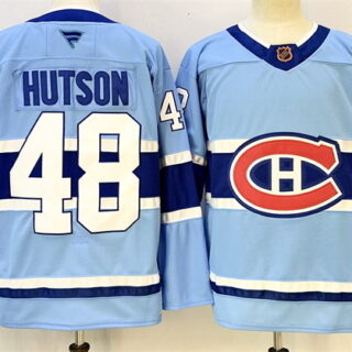 Men's Montreal Canadiens #48 Lane Hutson Blue 2023-24 Reverse Retro Stitched Jersey