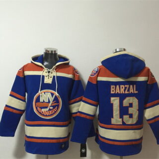 Men's New York Islanders #13 Mathew Barzal Royal Ageless Must-Have Lace-Up Pullover Hoodie
