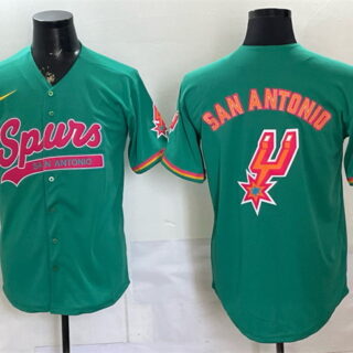 Men's San Antonio Spurs Team Big Logo Teal Stitched Baseball Jersey