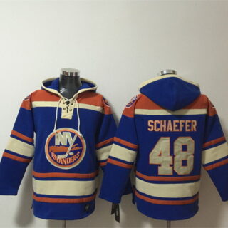 Men's New York Islanders #48 Matthew Schaefer Royal Ageless Must-Have Lace-Up Pullover Hoodie