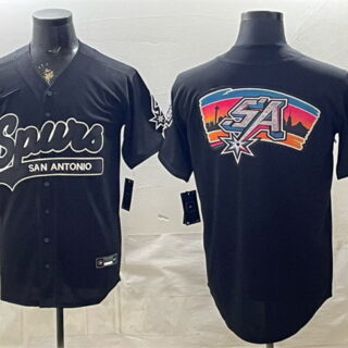 Men's San Antonio Spurs Team Big Logo Black Stitched Baseball Jersey
