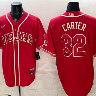 Men's Texas Rangers #32 Evan Carter Red 2026 City Connect Stadium Stitched Baseball Jersey