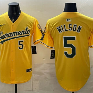 Men's Oakland Athletics #5 Jacob Wilson 2026 Yellow Alternate Sacramento Celebrating 125 Years Vapor Limited Stitched Baseball Jersey