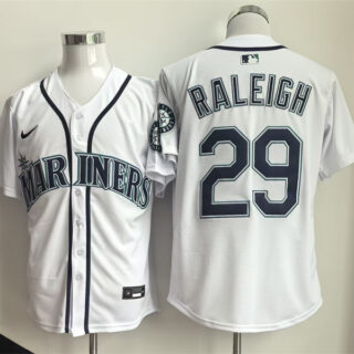 Men's Seattle Mariners #29 Cal Raleigh White Cool Base Stitched Baseball Jersey