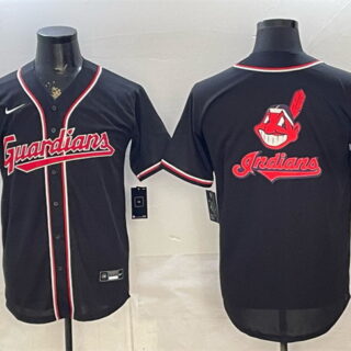 Men's Cleveland Guardians Team Big Logo 2026 Fashion Replica Black Out Stitched Baseball Jersey
