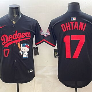 Men's Los Angeles Dodgers #17 Shohei Ohtani Black Hello Kitty Night 2025 World Series Champions Patch Stitched Baseball Jersey