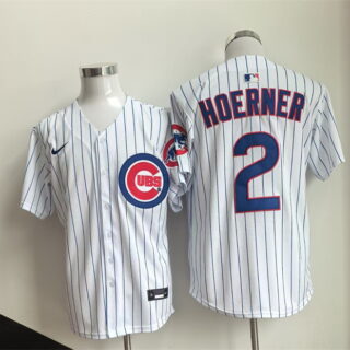 Men's Chicago Cubs #2 Nico Hoerner White Cool Base Stitched Baseball Jersey