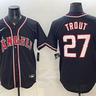 Men's Los Angeles Angels #27 Mike Trout 2026 Fashion Replica Black Out Stitched Baseball Jersey