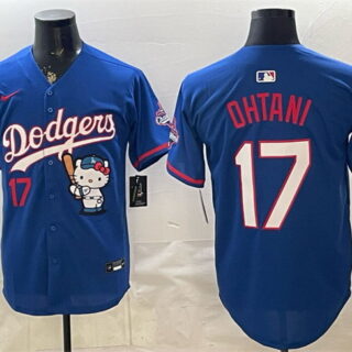 Men's Los Angeles Dodgers #17 Shohei Ohtani Royal Hello Kitty Night 2025 World Series Champions Patch Stitched Baseball Jersey