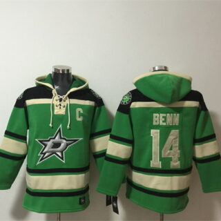 Men's Dallas Stars #14 Jamie Benn Green Lace-Up Pullover Hoodie