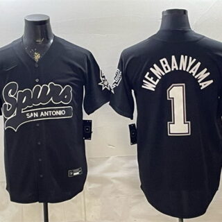 Men's San Antonio Spurs #1 Victor Wembanyama Black Stitched Baseball Jerseys