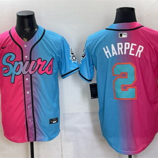Men's San Antonio Spurs #2 Dylan Harper Pink Blue Limited Stitched Baseball Jersey