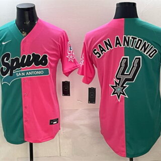 Men's San Antonio Spurs Team Big Logo Teal Pink Split Stitched Jersey