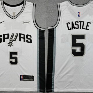 Men's San Antonio Spurs #5 Stephon Castle White 2025-26 Association Edition Stitched Basketball Jersey