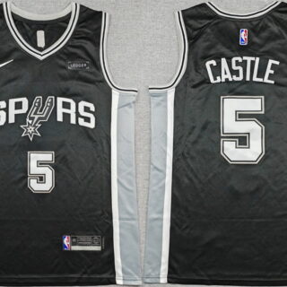 Men's San Antonio Spurs #5 Stephon Castle Black 2025-26 Icon Edition Stitched Basketball Jersey