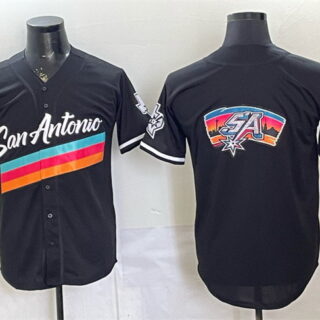 Men's San Antonio Spurs Team Big Logo Black Stitched Baseball Jersey