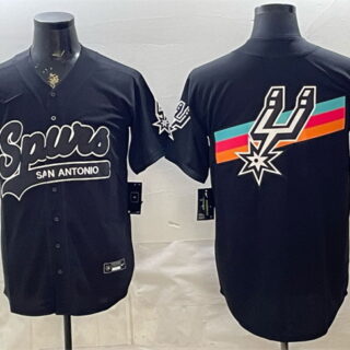 Men's San Antonio Spurs Team Big Logo Black Stitched Baseball Jerseys