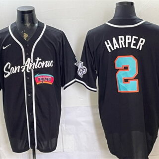 Men's San Antonio Spurs #2 Dylan Harper Black Stitched Baseball Jersey