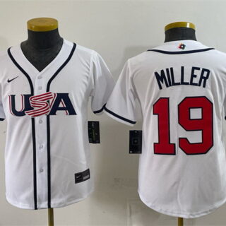 Youth USA Baseball #19 Mason Miller White 2026 World Baseball Classic Home Stadium Stitched Baseball Jersey