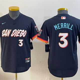 Youth San Diego Padres #3 Jackson Merrill Obsidian 2026 City Connect Stadium Stitched Baseball Jersey
