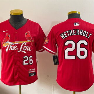 Youth St. Louis Cardinals #26 JJ Wetherholt Red 2024 City Connect Limited Stitched Baseball Jersey