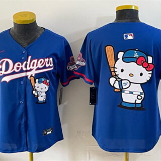 Youth Los Angeles Dodgers Team Big Logo Royal Hello Kitty Night 2025 World Series Champions Patch Stitched Baseball Jersey