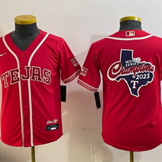 Youth Texas Rangers Team Big Logo Red 2026 City Connect Stadium Stitched Baseball Jersey