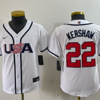 Youth USA Baseball #22 Clayton Kershaw White 2026 World Baseball Classic Home Stadium Stitched Baseball Jersey