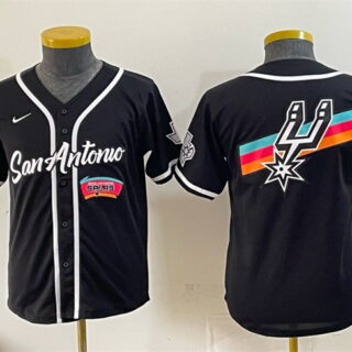 Youth San Antonio Spurs Team Big Logo Black Stitched Baseball Jersey