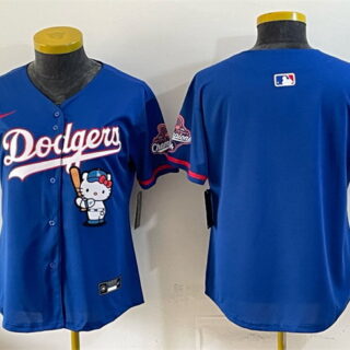 Youth Los Angeles Dodgers Blank Royal Hello Kitty Night 2025 World Series Champions Patch Stitched Baseball Jersey
