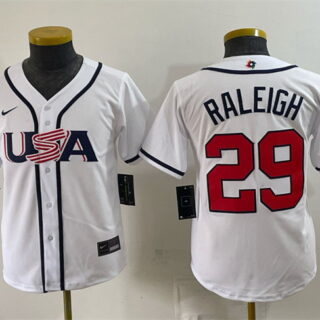 Youth USA Baseball #29 Cal Raleigh White 2026 World Baseball Classic Home Stadium Stitched Baseball Jersey