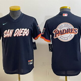 Youth San Diego Padres Team Big Logo Obsidian 2026 City Connect Stadium Stitched Baseball Jersey 001