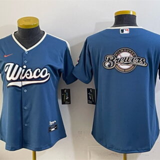 Youth Milwaukee Brewers Team Big Logo Mineral Blue 2026 City Connect Stadium Stitched Baseball Jersey