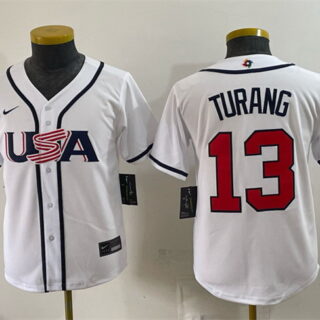 Youth USA Baseball #13 Brice Turang White 2026 World Baseball Classic Home Stadium Stitched Baseball Jersey