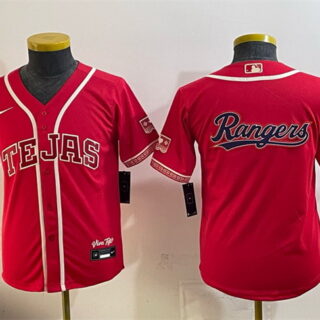 Youth Texas Rangers Team Big Logo Red 2026 City Connect Stadium Stitched Baseball JerseyS