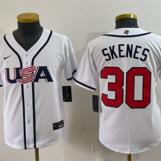 Youth USA Baseball #30 Paul Skenes White 2026 World Baseball Classic Home Stadium Stitched Baseball Jersey