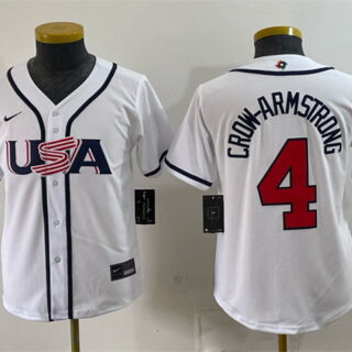 Youth USA Baseball #4 Pete Crow-Armstrong White 2026 World Baseball Classic Home Stadium Stitched Baseball Jersey