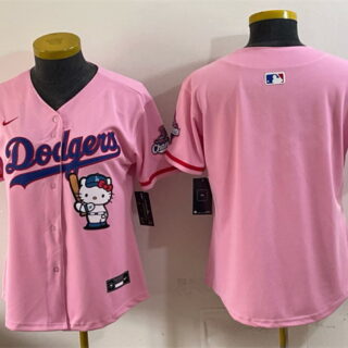 Youth Los Angeles Dodgers Blank Pink Hello Kitty Night 2025 World Series Champions Patch Stitched Baseball Jersey