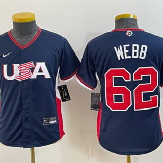 Youth USA Baseball #62 Logan Webb Navy 2026 World Baseball Classic Stadium Stitched Baseball Jersey