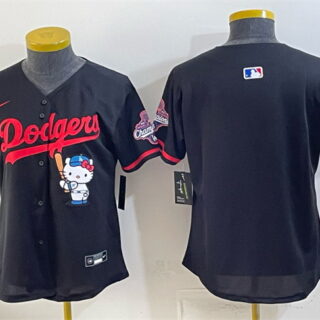 Youth Los Angeles Dodgers Blank Black Hello Kitty Night 2025 World Series Champions Patch Stitched Baseball Jersey