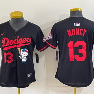 Youth Los Angeles Dodgers #13 Max Muncy Black Hello Kitty Night 2025 World Series Champions Patch Stitched Baseball Jersey